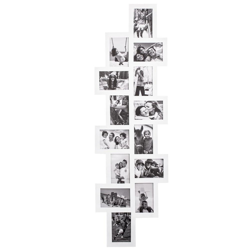 Rama foto de perete, colaj de 14 fotografii, 36x118cm, alb