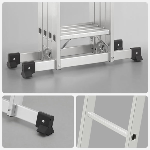 SONGMICS Scara multifunctionala din aluminiu, cu 2 placi tip platforma, 12 trepte, sarcina 150 kg, gri