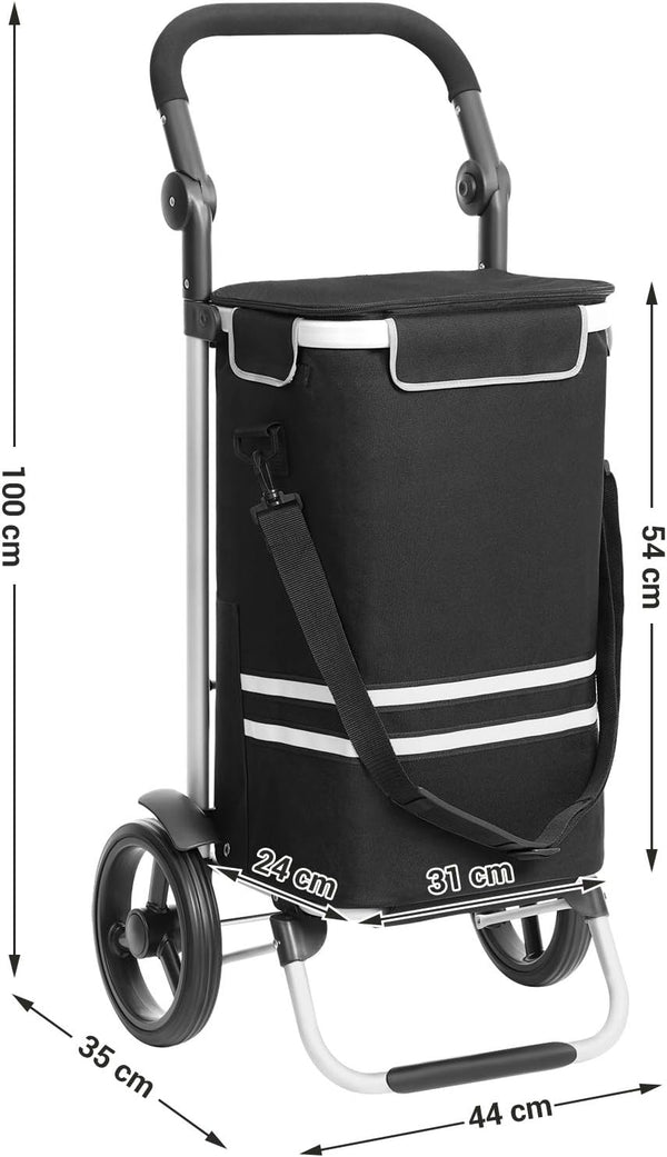 SONGMICS Carucior de cumparaturi piata, pliabil, compartiment frigorific, multifunctional, 44x35x100 cm, negru