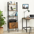 VASAGLE Biblioteca tip scara, cu dulap si 4 rafturi din MDF, stil industrial, 34x56x172cm, maro rustic si negru