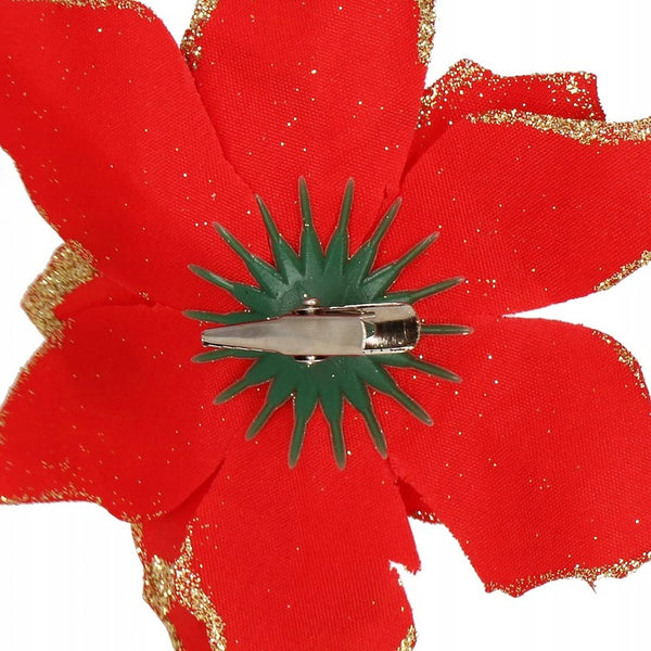 Set 10 ornamente pentru bradul de Craciun, stea Poinsettia, 13cm, rosu cu sclipici