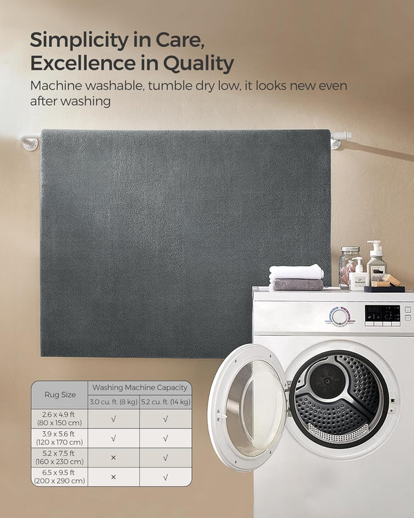 SONGMICS Covor decorativ antiderapant, lavabil la masina, 160×230 cm, gri