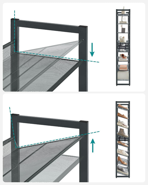 SONGMICS Raft de depozitare pantofi, pe 8 nivele, cu polite reglabile, pentru 32-40 de perechi, 31x92x163cm, gri