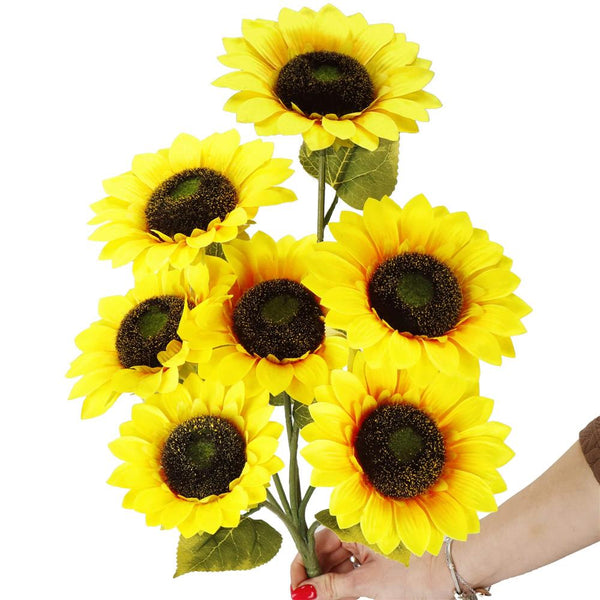Buchet de flori artificiale din poliester, 2 fire de floarea soarelui, 57cm