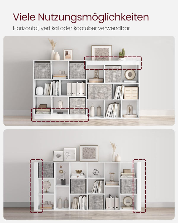 VASAGLE Biblioteca, raft cu 8 unitati de depozitare, pentru living, din lemn, 30x98x100cm, alb