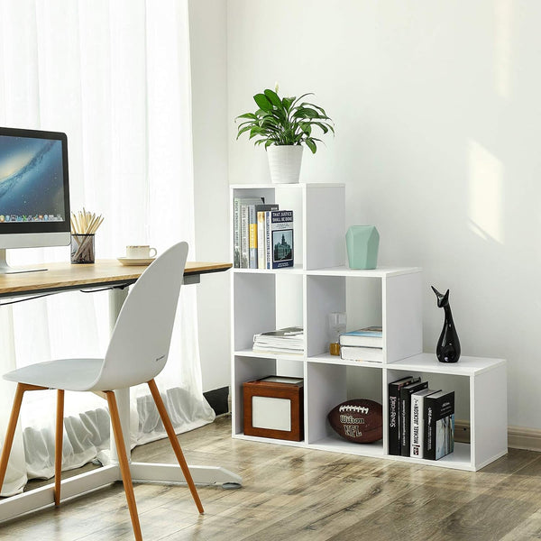 VASAGLE Biblioteca cu 6 compartimente, unitate de depozitare pentru decoratiuni, din lemn, 29x98x98cm, alb