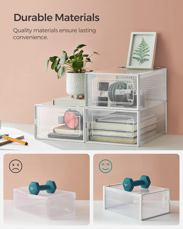 SONGMICS Cutii de pantofi, set de 12 organizatoare stivuibile, structura rezistenta ABS, 34x23x14 cm, transparent