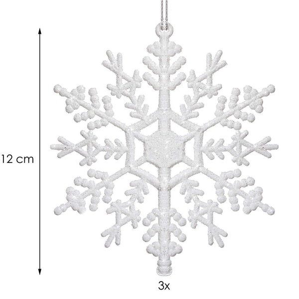 Decoratiune brad fulg de zapada, set 3 bucati, 12cm, alb