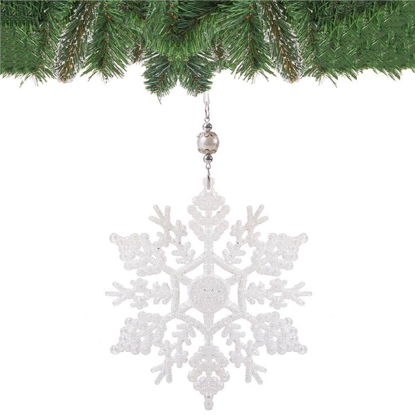 Decoratiune brad fulg de zapada, 13cm, alb cu sclipici