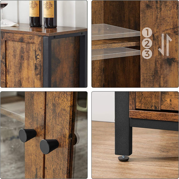 VASAGLE Dulap de depozitare tip bufet, cu 3 usi, stil industrial, 110x33x75cm, maro rustic si negru