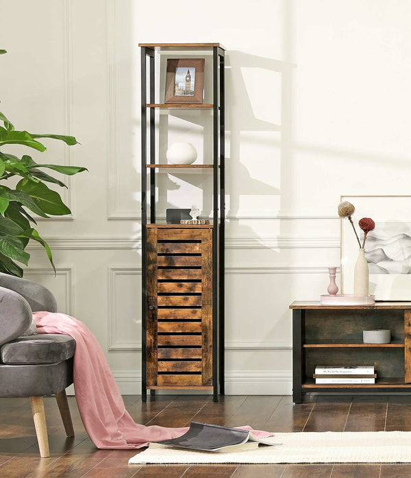VASAGLE Dulap de depozitare in stil turn, 5 rafturi, compartiment cu usa, 37x30x167cm, maro rustic
