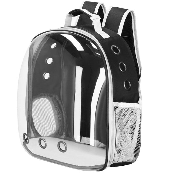 Rucsac transport animale talie mica-medie, maxim 12 kg, hublou panoramic transparent, buzunare laterale, gri