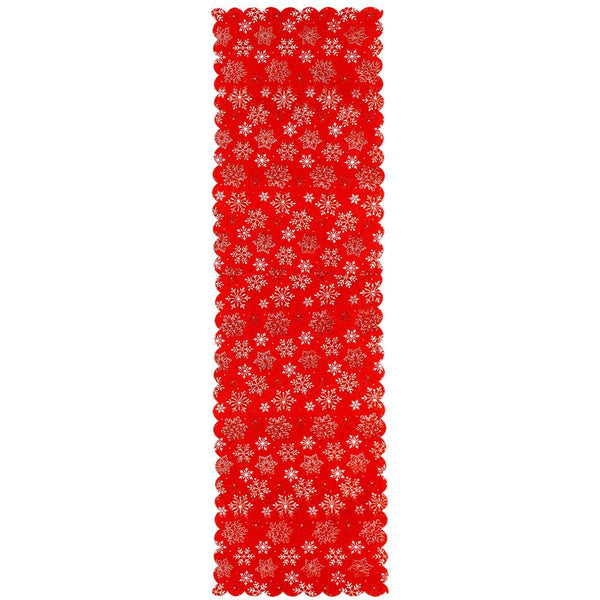 Fata de masa pentru decor, cu motive de Craciun, din stofa, 34x187cm, rosu