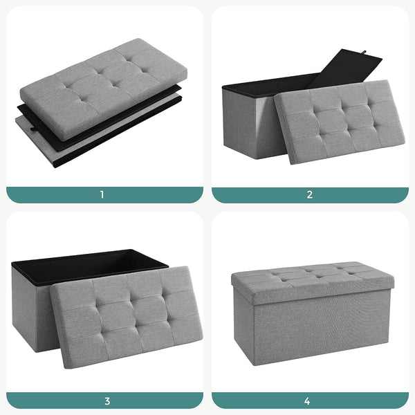 SONGMICS Taburet pliabil cu sezut moale, spatiu de depozitare 80litri, maxim 300kg, 76x38x38cm, gri