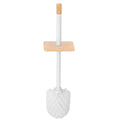 Perie WC cu rezervor detasabil si capac, din metal si bambus, 40 cm, alb