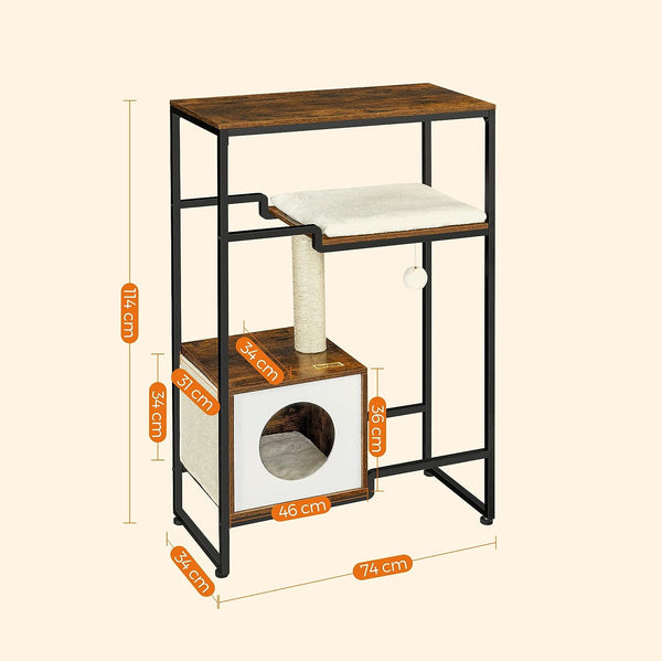 FEANDREA Mobilier 2 in 1 pentru pentru pisici cu ascunzatoare, 74x34x114cm, maro vintage