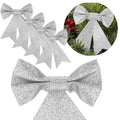 Set 4 ornamente pentru bradul de Craciun, fundita, 13cm, argintiu