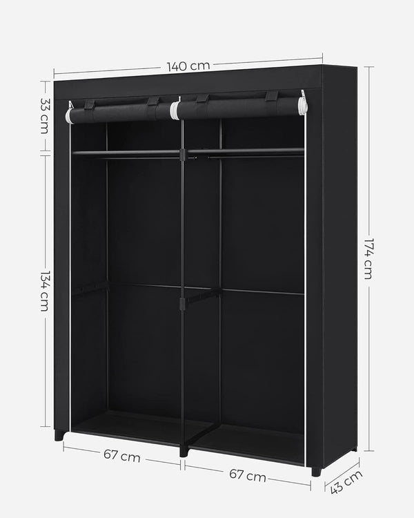 SONGMICS Garderoba pentru depozitarea hainelor, din material textil, cu 2 bare pentru umerase, 43x140x174cm, negru