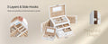 SONGMICS Cutie de bijuterii pe 3 nivele, 2 sertare, maner, inchidere cu cheie, 18x26x17cm, alb