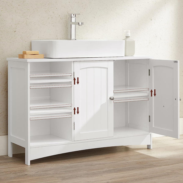 VASAGLE Dulap lavoar baie, cu 2 usi si un compartiment deschis cu rafturi reglabile, 90x30x60cm, alb