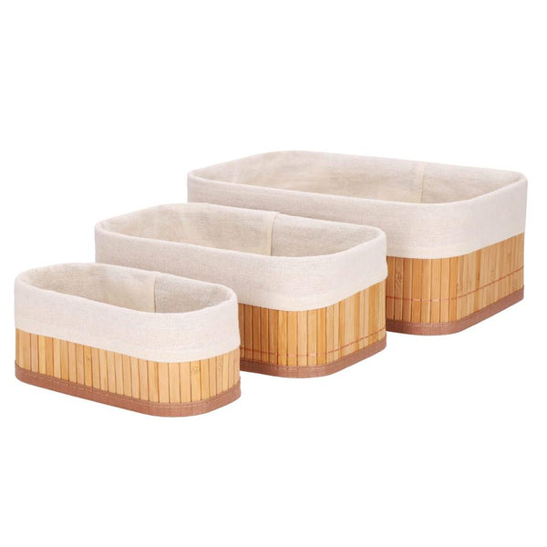 Set 3 cutii organizatoare din bambus, diverse dimensiuni, maro