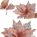 Set 5 ornamente pentru bradul de Craciun, stea Poinsettia, 26cm, roz argintiu