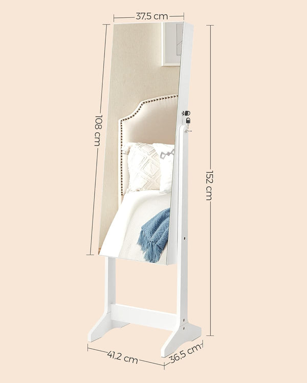 SONGMICS Oglinda de podea cu suport, design fara rama, cu spatiu de depozitare, 41x37x152cm, alb