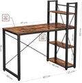 VASAGLE Birou cu raft lateral, montare stanga sau dreapta, industrial, 56x120x120 cm, maro