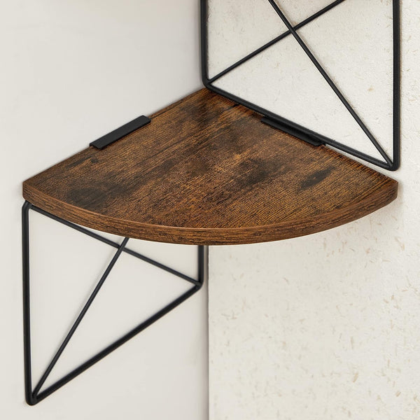 VASAGLE Raft de perete pentru colt, cadru otel cu 5 etaje din MDF, 20x20x128cm, maro rustic si negru
