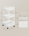 SONGMICS Raft de depozitare mobil tip carucior rulant, pentru baie sau bucatarie, cadru otel, 32x43x74 cm, alb