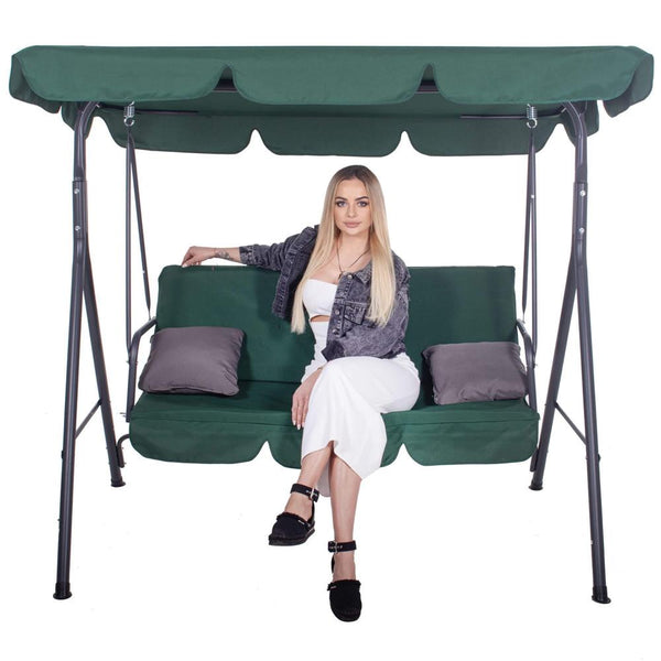 Leagan Balansoar Sersimo Luna cu Pernite pentru Terasa sau Gradina, 3 locuri, 220kg, verde
