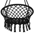 Scaun rotund tip leagan suspendat pentru casa sau gradina, cu franjuri, 150kg, negru