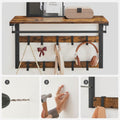 VASAGLE Raft de perete tip cuier, 10 carlige detasabile, sina pentru haine, 30x65x42cm, maro rustic si negru