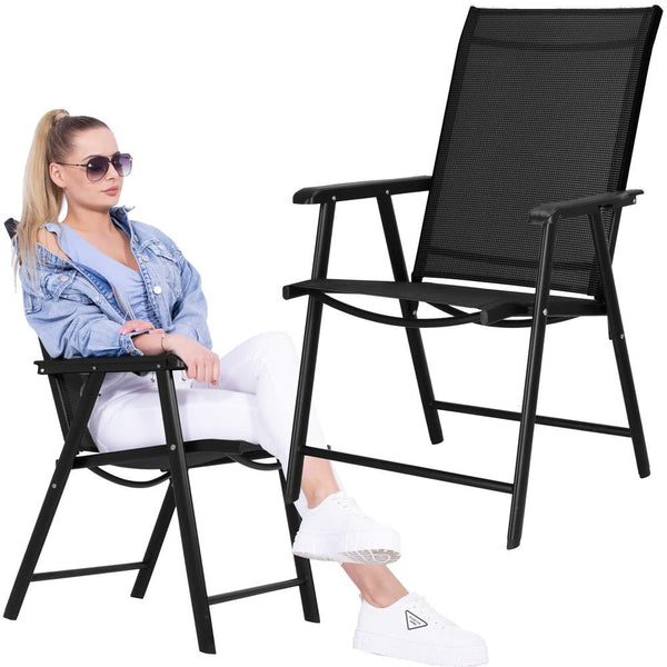 Scaun de gradina metalic, pliabil, 95x57x66cm, maxim 150kg, negru