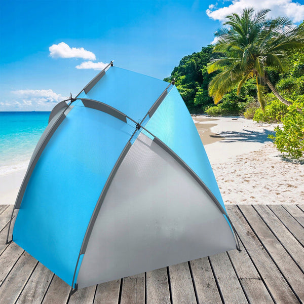 Cort plaja si picnic deschis Sersimo, protectie UV, 220x115x120cm, albastru gri