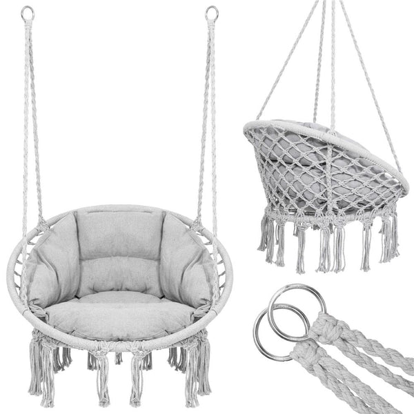 Scaun rotund Sersimo tip leagan suspendat cu perna Confort Plus casa sau gradina, gri