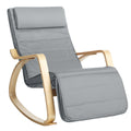 SONGMICS Scaun balansoar din lemn, suport picioare reglabil, maxim 150kg, 67x115x91cm, gri deschis