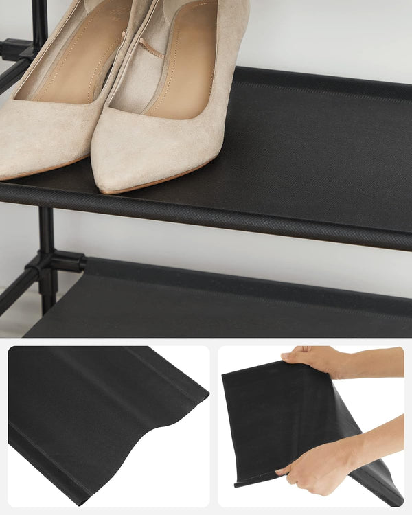 SONGMICS Suport pentru pantofi cu 10 nivele, cadru metalic, rafturi din textil, 33x33x173cm, negru