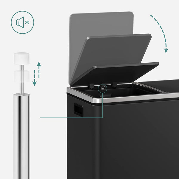SONGMICS Cos de gunoi din inox cu 2 compartimente colectare selectiva, cu galeti interioare, 2x30litri, negru
