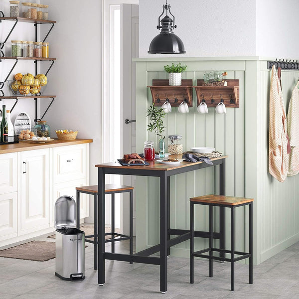 VASAGLE Set 2 scaune bar inalte, sezut dreptunghiular, cadru din otel, 40x30x65cm, stil industrial, maro rustic si negru