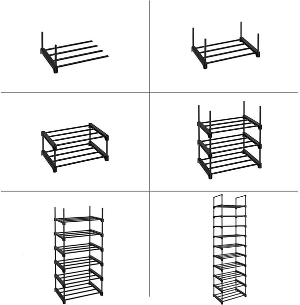 SONGMICS Raft de depozitare pantofi pe 10 niveluri, metal, instalare modulara, 30x45x174cm, negru