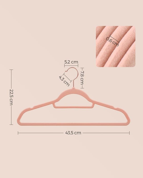 SONGMICS Set de 30 de umerase pentru haine, anti-alunecare cu catifea, bara de cravata si carlig pivotant, 43,5 cm, roz