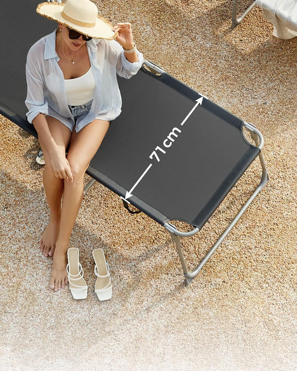 SONGMICS Sezlong pliabil, cu parasolar si tetiera, spatar reglabil in 4 pozitii, maxim 150kg, 200x71x38cm, gri