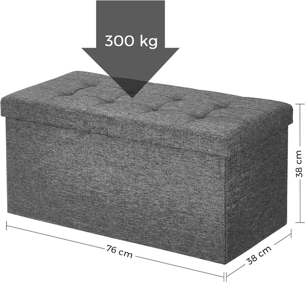 SONGMICS Taburet pliabil cu sezut moale, spatiu de depozitare 80litri, maxim 300kg, 76x38x38cm, gri