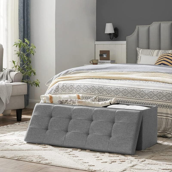 SONGMICS Taburet pliabil cu sezut moale, spatiu de depozitare 131litri, maxim 300kg, 110x38x38cm, gri