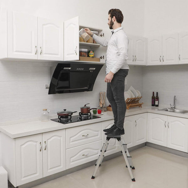 SONGMICS Scara dubla din aluminiu, multifunctionala, sarcina 150kg, cu 3 trepte, 59x44x62cm