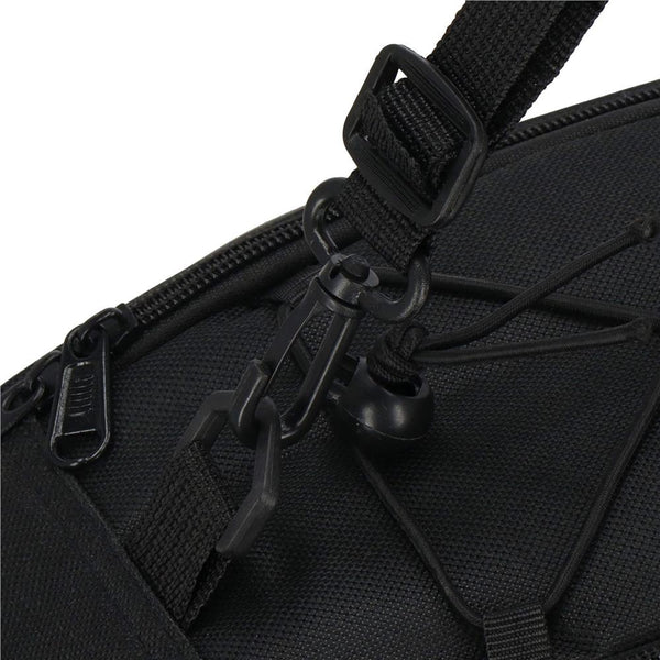 Geanta portbagaj bicicleta, 1 compartiment si 3 buzunare laterale, 40x20x17cm, negru cu elemente reflectorizante gri