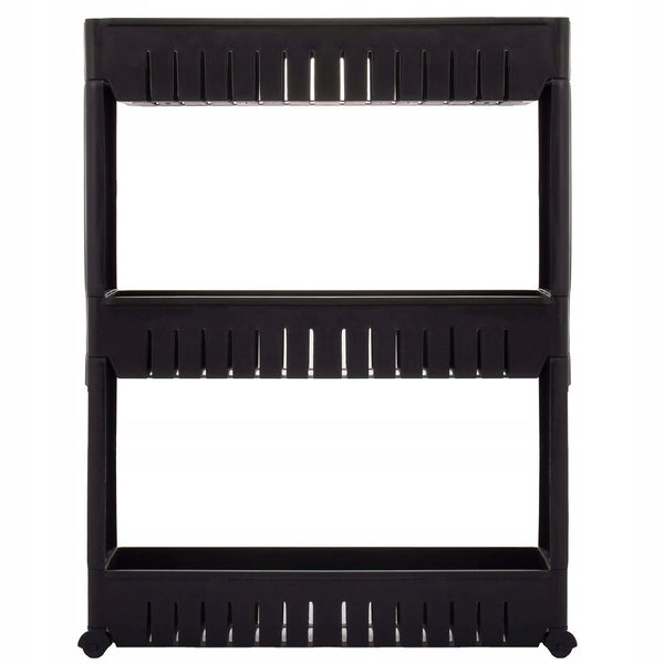 Sistem rafturi de depozitare Sersimo HA116 cu roti pentru bucatarie sau baie cu 3 polite, negru
