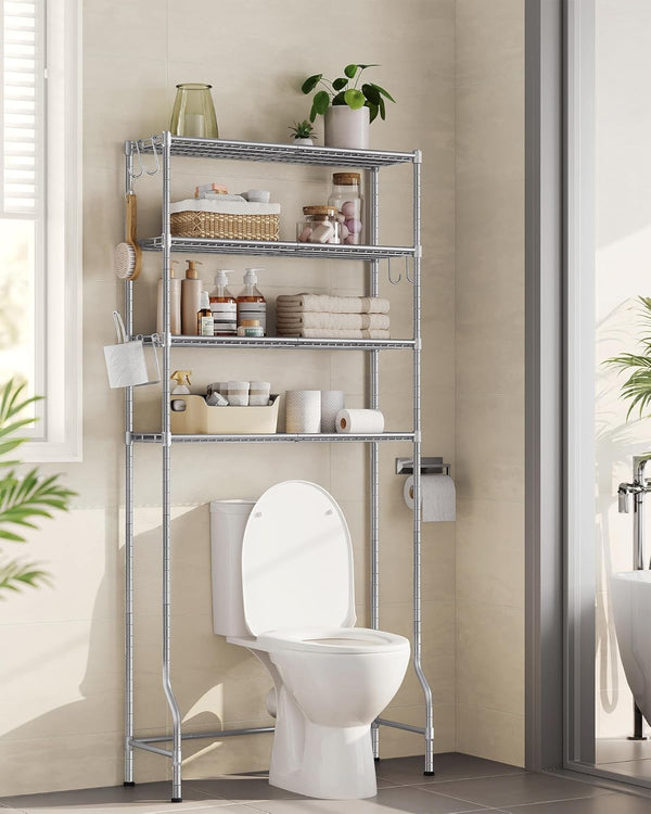SONGMICS Raft de depozitare pentru baie, suprapunere peste masina spalat sau vas WC, 30x83x176 cm, argintiu