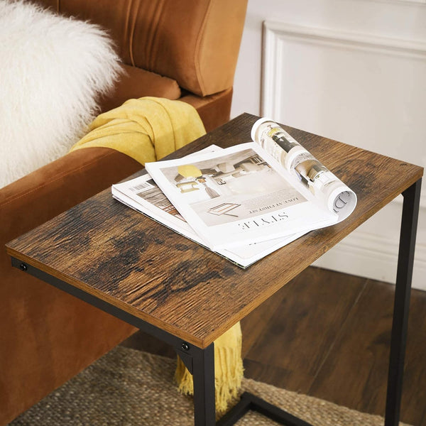 VASAGLE Masa laterala pentru laptop sau servire masa, stil industrial, 55x35x66cm, maro rustic si negru